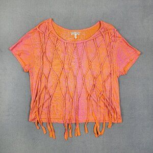 Kirra Short Sleeve Boho Shirt Top Women's Size XS Orange Knotted Design